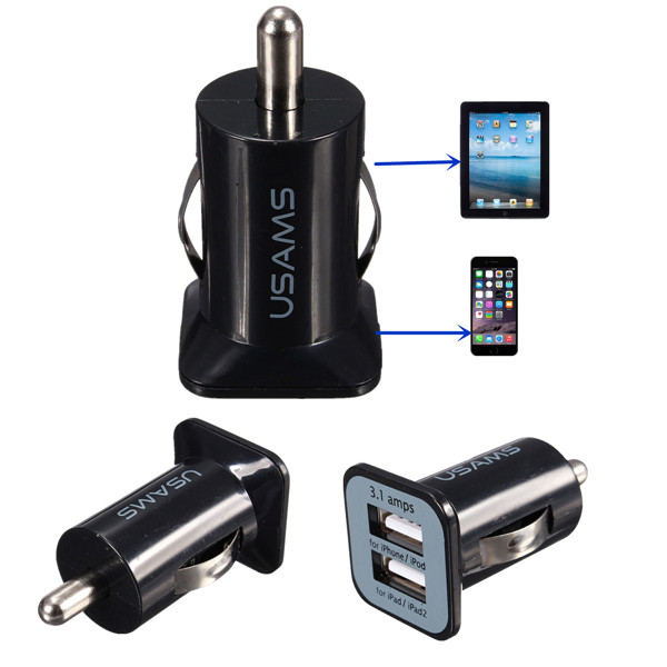 

USAMS 3.1A Universal Dual 2 Port 12V USB Car Charger Adapter For iPhone Samsung