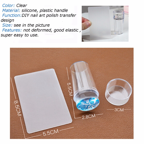 Transparent Silicone Nail Art Stamper Stamping Template With Cap Scraper