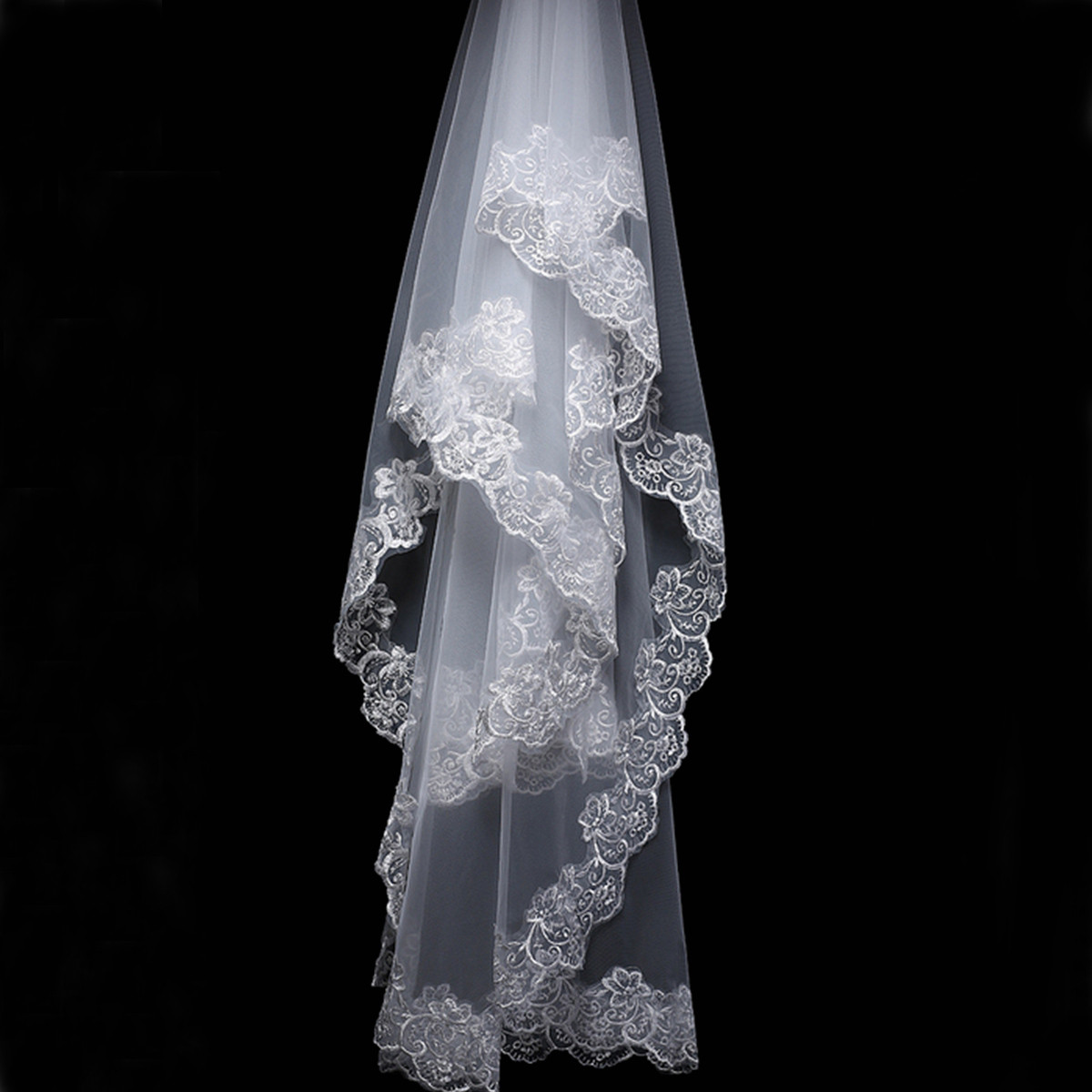 

3m невесты белого цвета слоновой кости элегантный собора длина свадьба фата с кружевом край