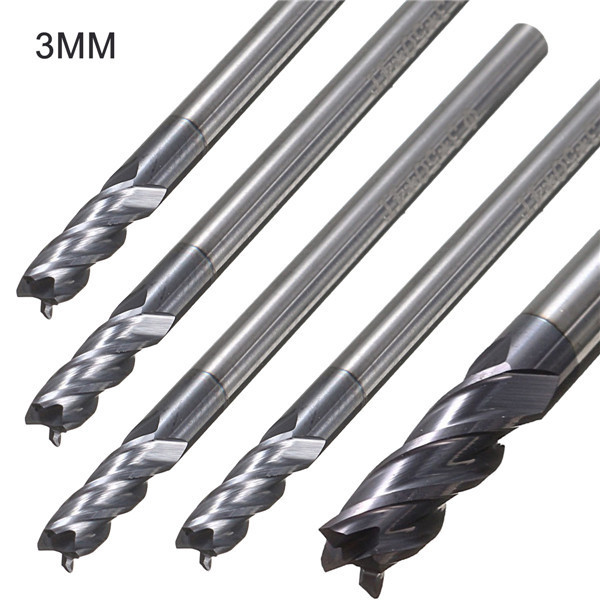 5pcs 4 Flutes 3mm Shank Tungsten Carbide End Mill Cutter HRC50 CNC Tool