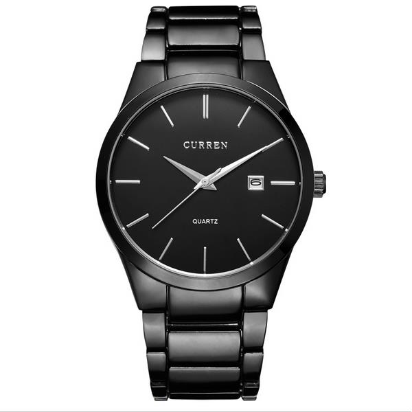 

CURREN 8106 Мода черный нержавеющей стали круглый мужчин Кварцевые наручные часы