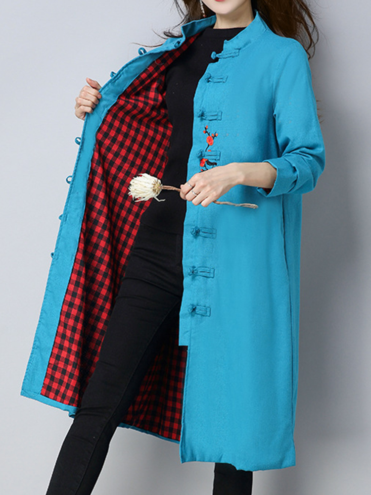 

Folk Style Женское с длинным рукавом Пластина Buckle Винтаж Пальто