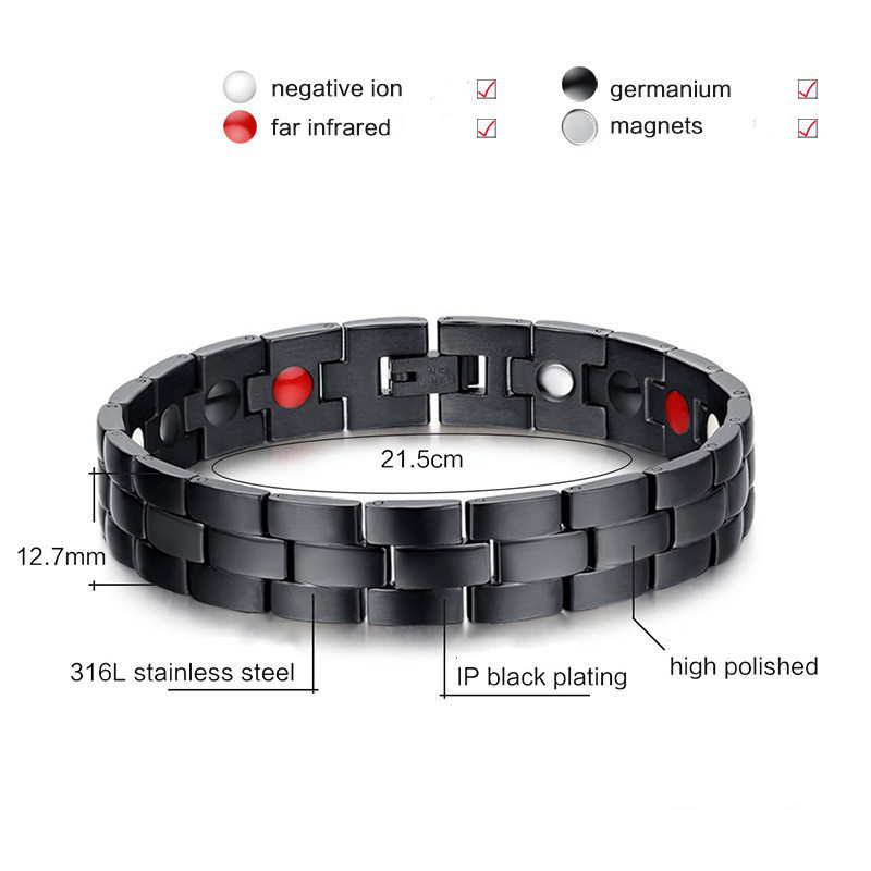 Black Stainless Steel Magnet Health Healing Men Bracelet Jewelry Gift