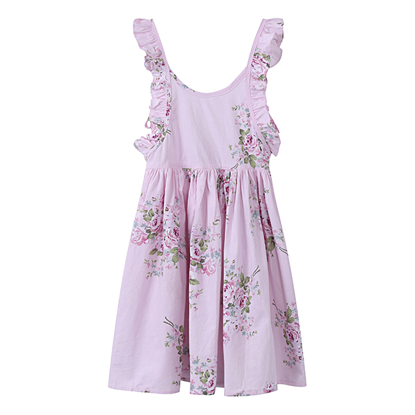 Kid Girls Cotton Vintage Floral Printed Sleeveless Backless Princess Dress