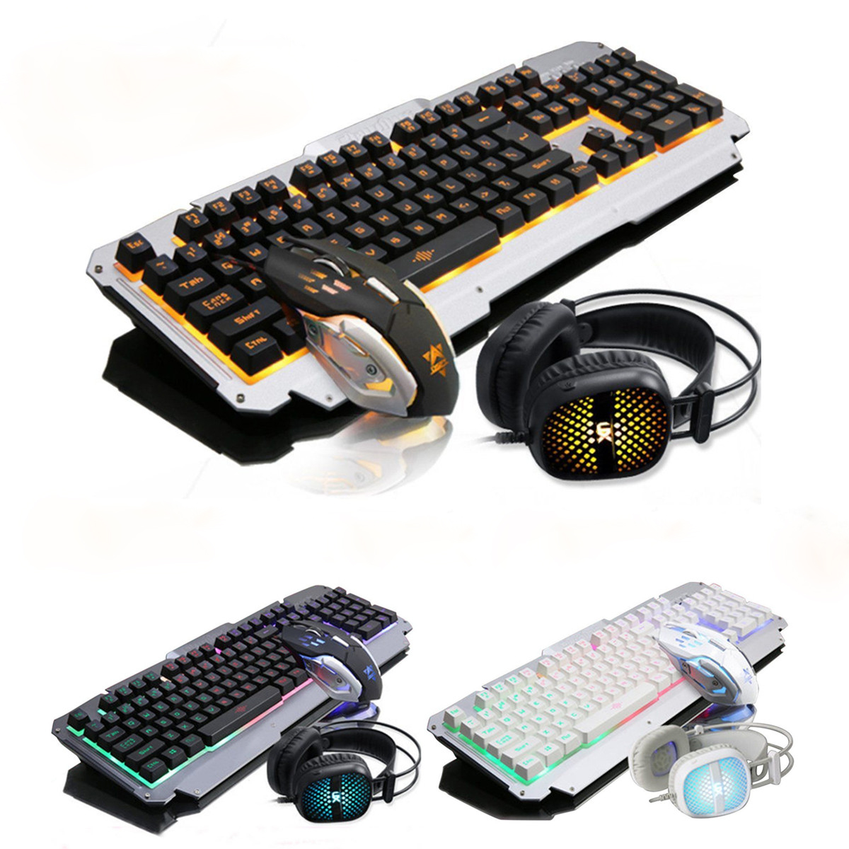 

USB Проводной Желтый LED Подсветка Colorful Механический Handfeel Gaming Клавиатура Мышь Комбинированные наушники