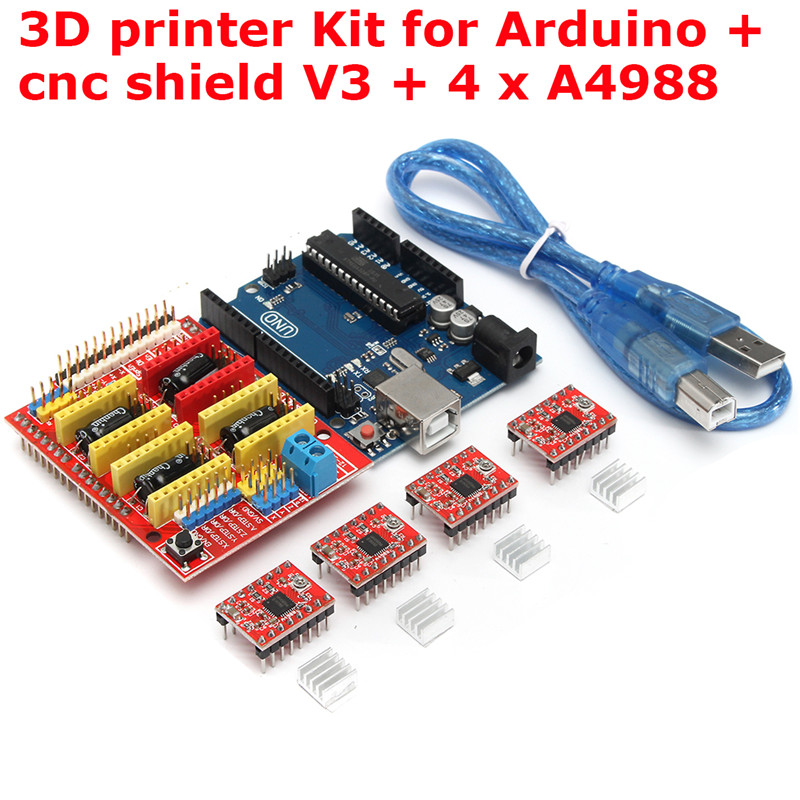 Aokin Arduino CNC Shield Contoller Kits for 3D Printer UNO R3 Board A4988 Stepper Motor Driver with Heatsink for Arduino Kits K75 GRBL CNC Shield Expansion Board V3.0