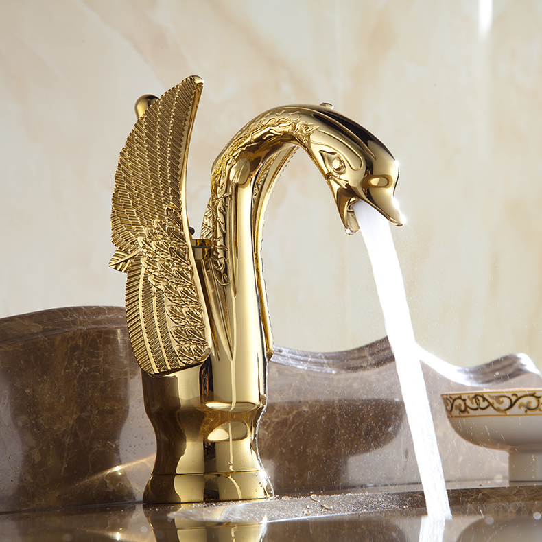 

WANFAN HJ-35K Главная страница Ванная комната Роскошное золото Swan Дизайн Одноручный смеситель для горячей и холодной воды