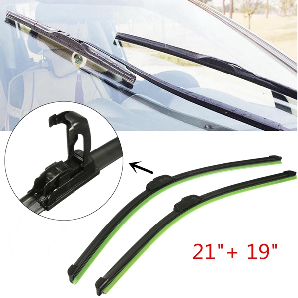 Pair 21 inch 19 inch J-Hook Car Windshield Wiper Blade Bracketless Black Universal