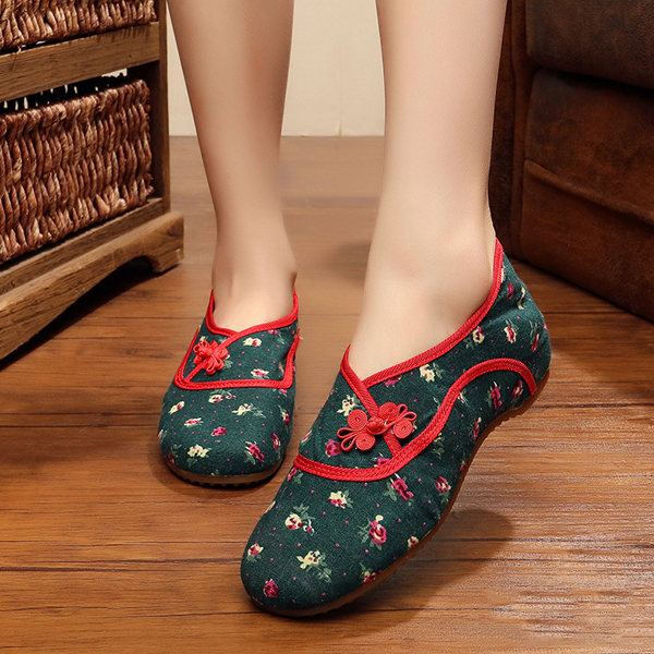 

Folkways цветок пряжки круглый носок вскользь плоские туфли для женщин