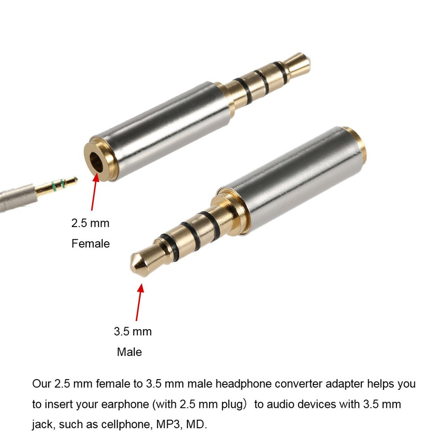 2.5mm female to 3.5mm Male Plated Audio Headphone Jack Adapter Converter