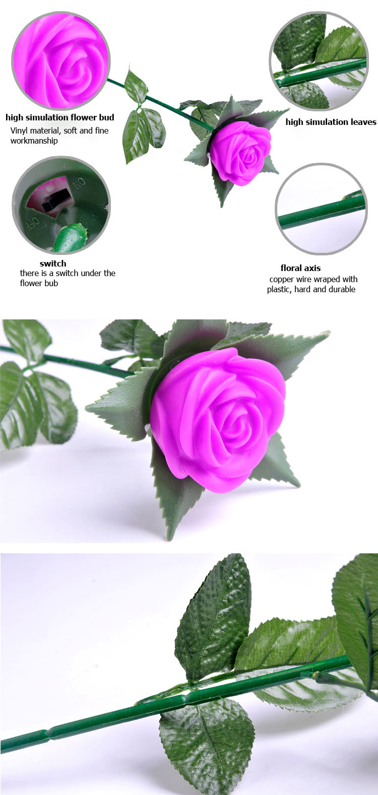 Colorful LED Simulation Rose Flower Wedding Valentines Party Decoration Gift