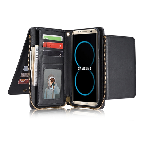 

Bakeey ™ Retro Multi Slot Kickstand Съемный кожаный кошелек Zipper Чехол для Samsung Galaxy S8 Plus