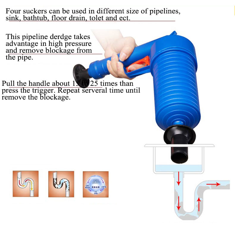 Pressure Pipeline Dredge Device Floor Drain Bathtub Plunger Toilet Inflator Sucker