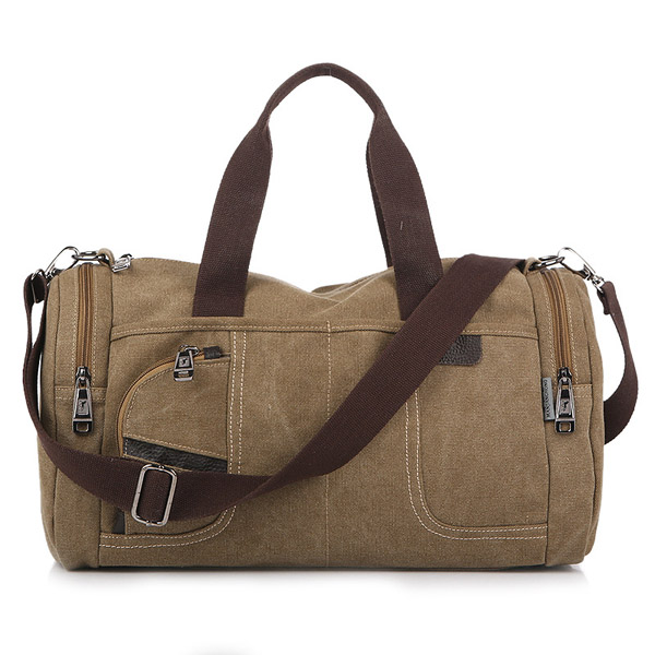 Men Bag, Canvas Casual Travel, Outdoor Big Khaki, Coffee Handbag Crossbody Bag