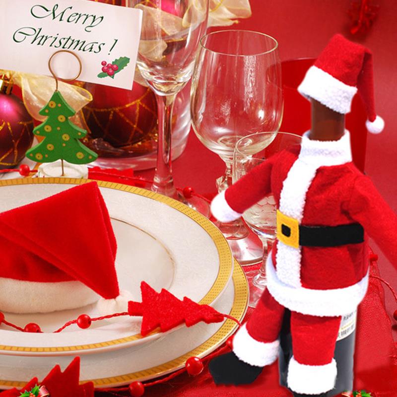 

Новогоднее украшение Красная бутылка вина Обложки Держатель Одежда с Санта-Клауса шляпы Главная Вечеринка Новогоднее украш