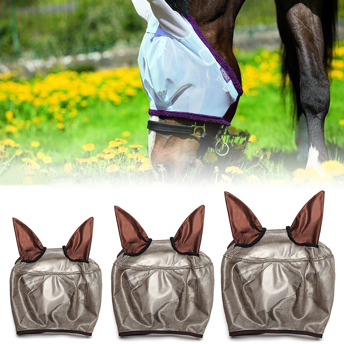 

Лошадь Летняя противомоскитная сетка Fly Маска с ушами Обложка Breathable Equestrian Supplies