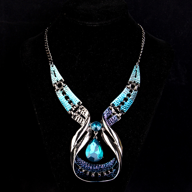 Blue Gems Necklace Crystal Earrings Jewelry Set