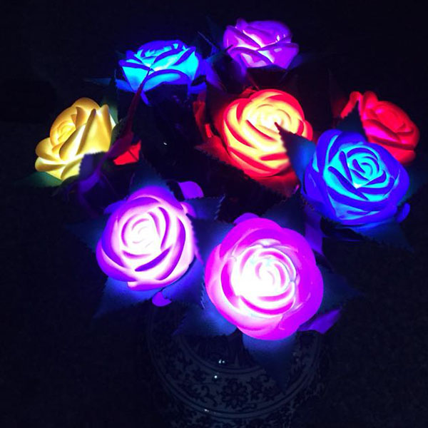 Colorful LED Simulation Rose Flower Wedding Valentines Party Decoration Gift