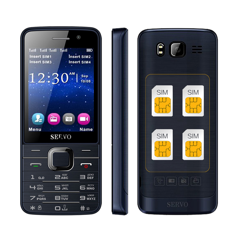 

SERVO V9500 2.8 дюймов HD Большой экран 1100mAh 64MB + 64MB 4 SIM-карты 4 режим ожидания FM GPRS Мобильный телефон