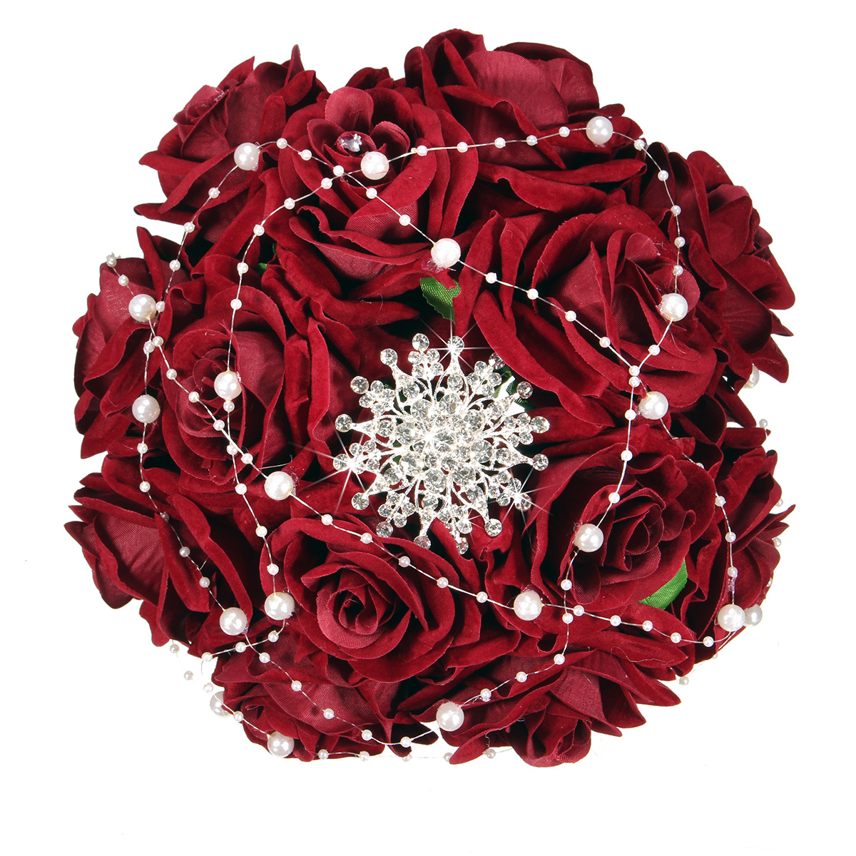 

Bride Handmade Crystal Pearls Silk Satin Bouquet Brooch Rose Flower Wedding Party Decoration