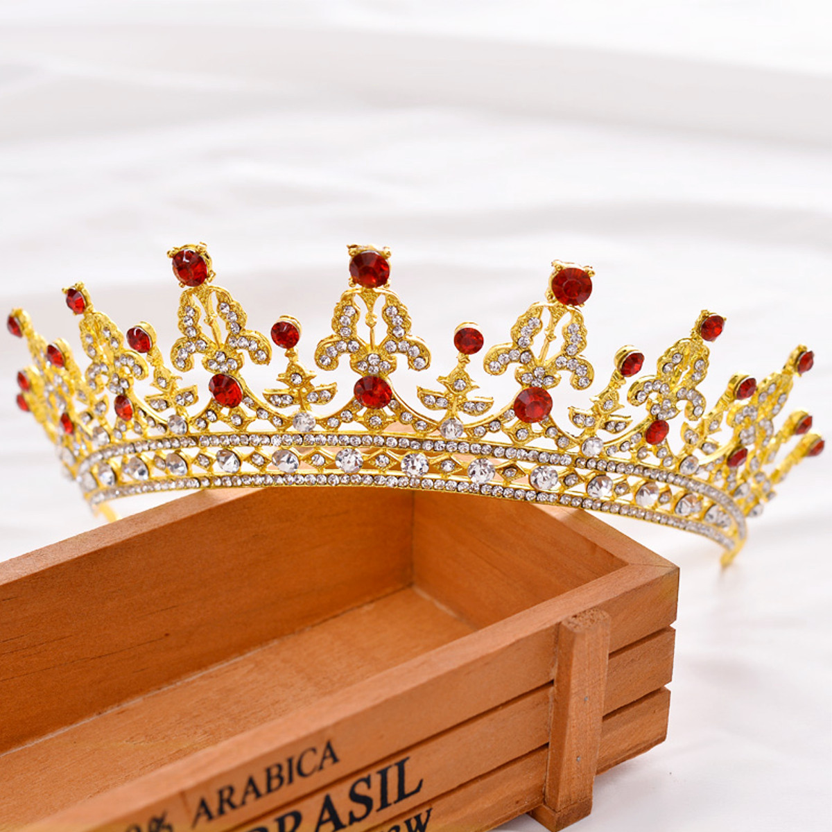 

Bride Gold Red Rhinestone Crystal Tiara Crown Princess Queen Wedding Bridal Party Headpiece