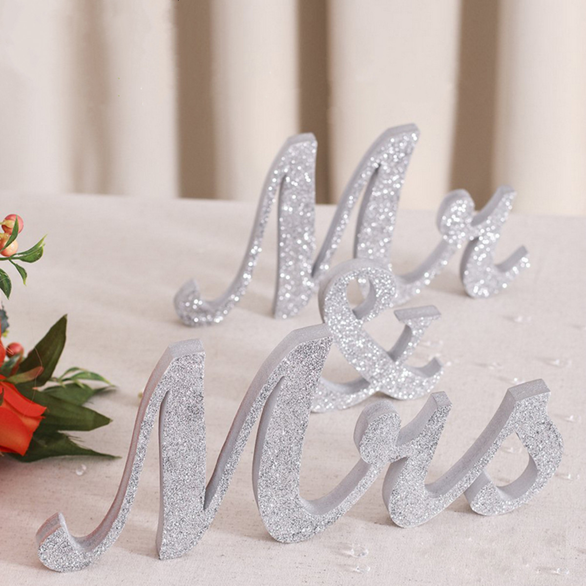 

28CM MR & MRS Silver Shining Bling Деревянные буквы Sign Table Украшение Свадебное Favor Gift Accessories