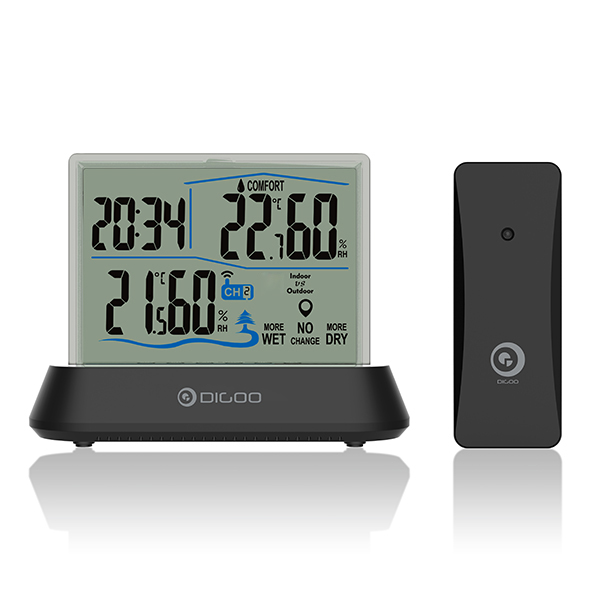 

Digoo DG-TH1001 Wireless Transparent Screen Humidity Temperature digital In&Outdoor Hygrometer Thermometer Indicator Sensor Clock