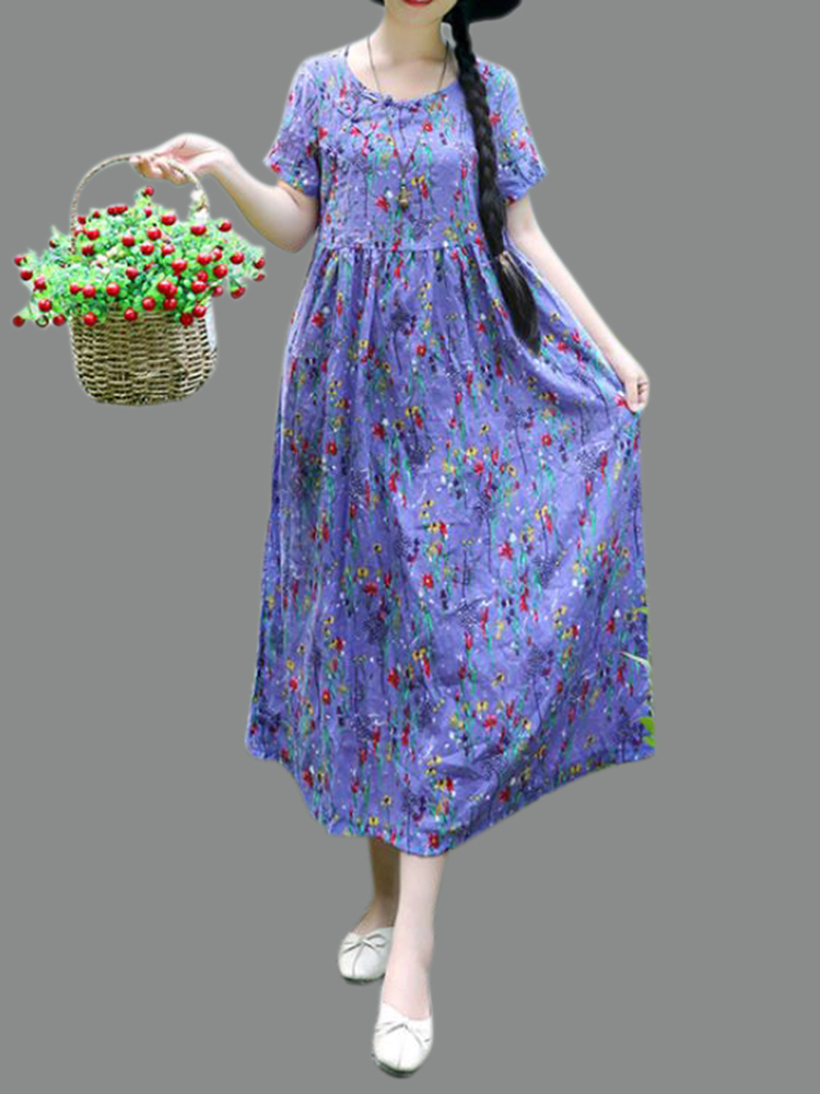 

Вскользь Женское Цветочный печатный O-Шея Loose с коротким рукавом Платье
