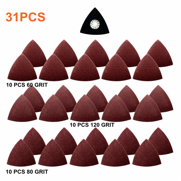 31pcs 60/80/120 Grit Sand Paper with Triangular Sand Disc for Bosch Fein Multimaster