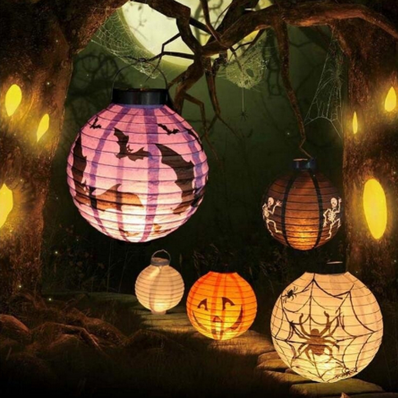Halloween Party Decor Spider LED Light Paper Pumpkin Hanging Lantern Bat Lamp 