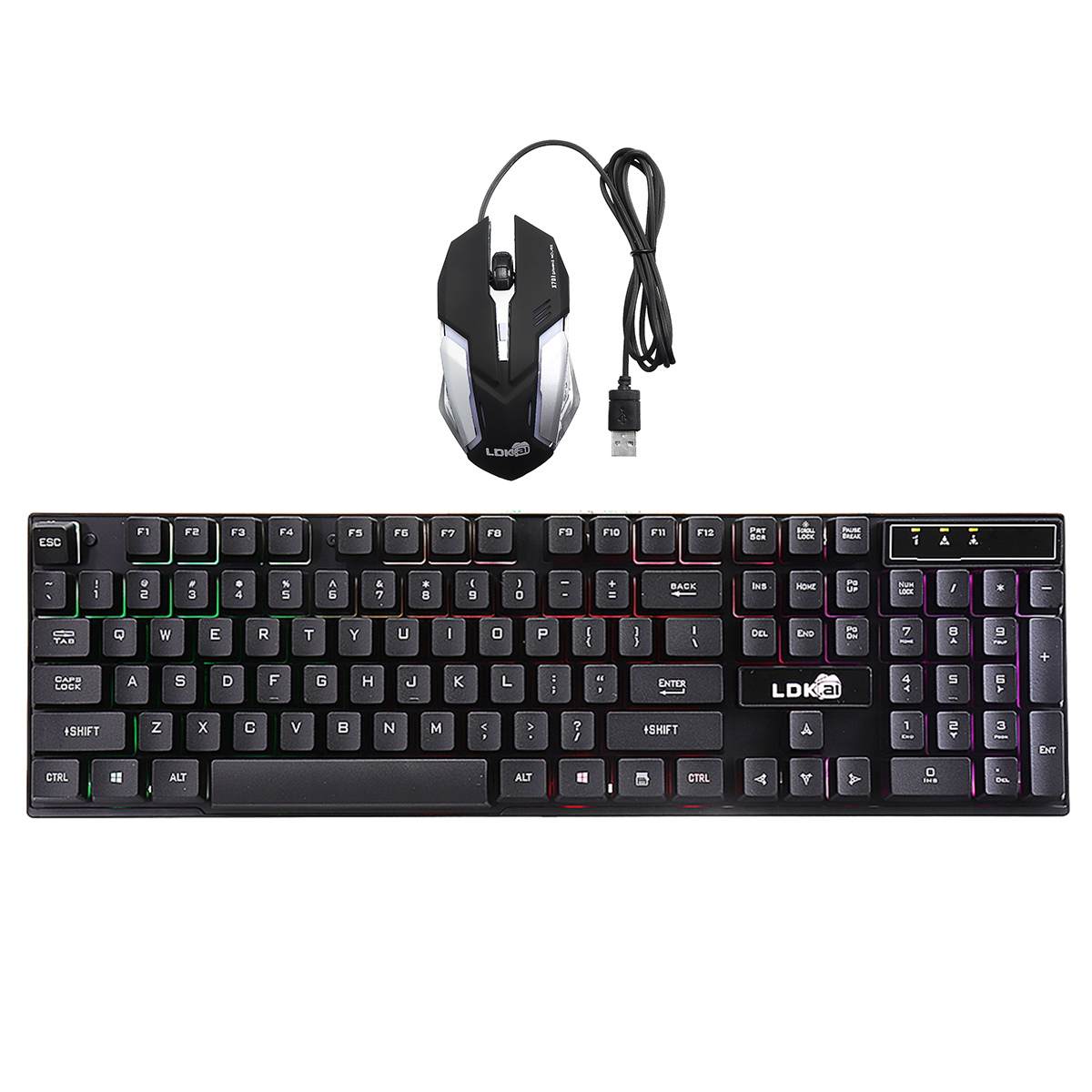 

104 Keys Colorful Backlight Gaming Keyboard USB Wired 2400 DPI Mouse for PC Laptop