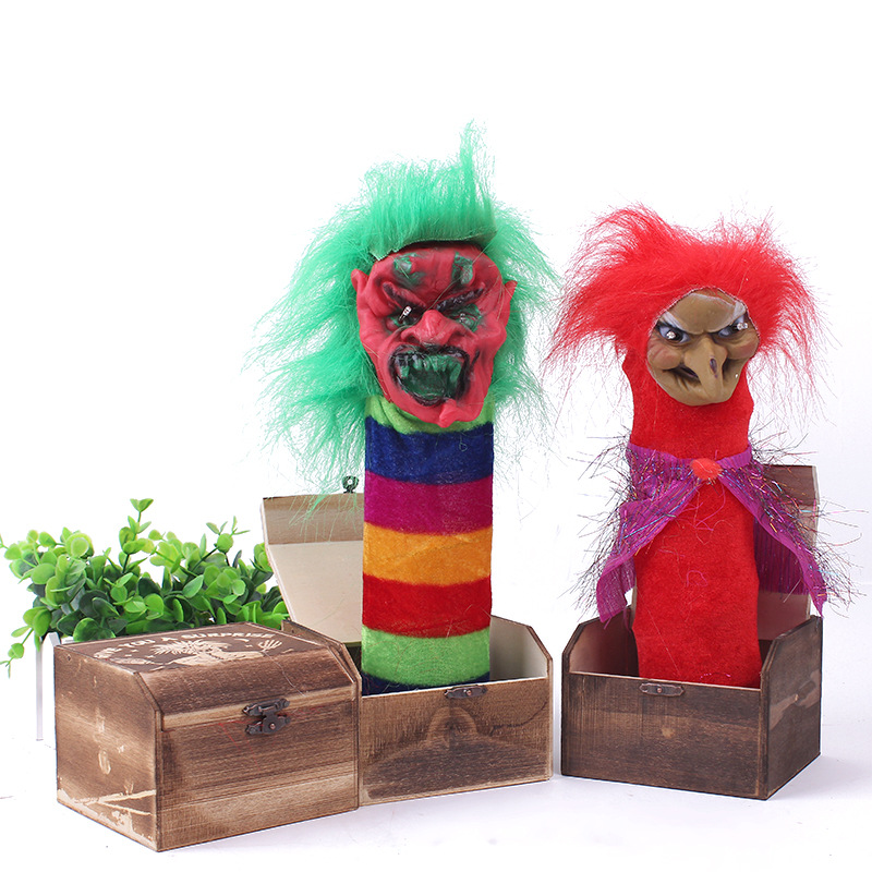 

Хэллоуин деревянный Коробка Ужас Trick Prank Электрический голос активированный Украшение игрушки Случайный цвет
