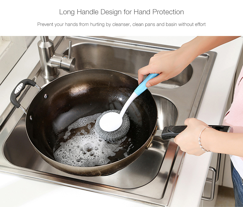 Kitchen Durable Cleaning Tool Steel Wool Long Handle Cooking Pot Pan Basin Brush 