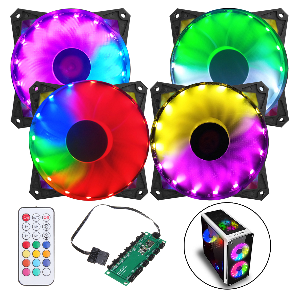 

Coolmoon 4PCS 120mm Adjustable RGB Led Light PC Case Cooling Fan with Remote Control