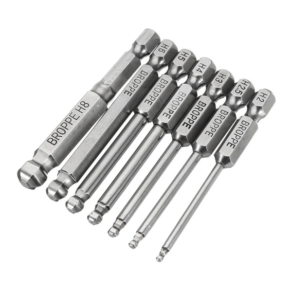 Broppe 7pcs 2/2.5/3/4/5/6/8mm 65mm Magnetic Ball Screwdriver Bits 1/4 Inch Hex Shank