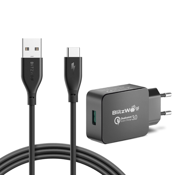 

BlitzWolf® BW-S5 + BW-TC12 QC3.0 18W USB-зарядное устройство EU-адаптер с 3A Type-C Зарядный кабель для передачи данных 1m