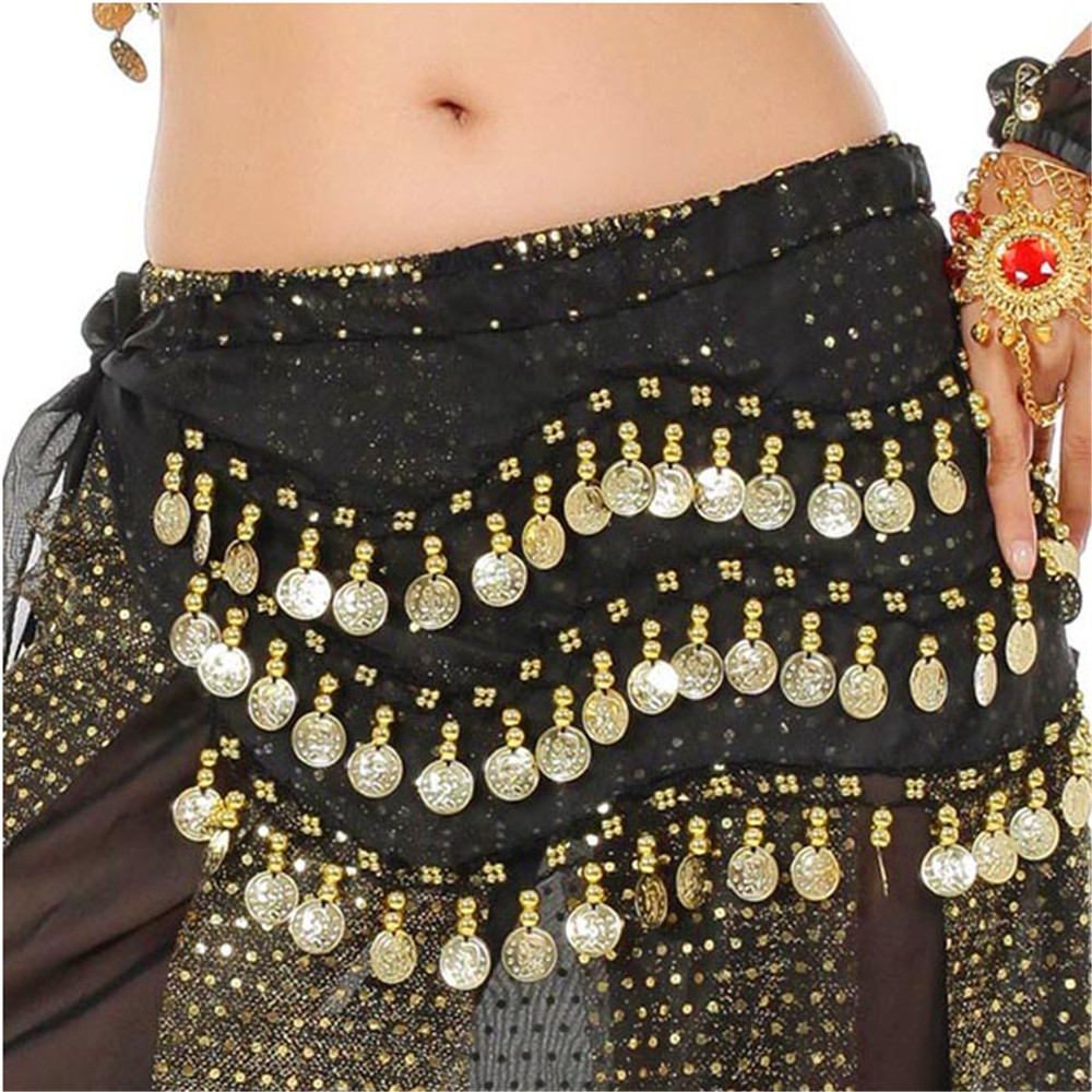 3 Row Belly Dance Hip Skirt Scarf Belt Waistband Dance Performance Supplies