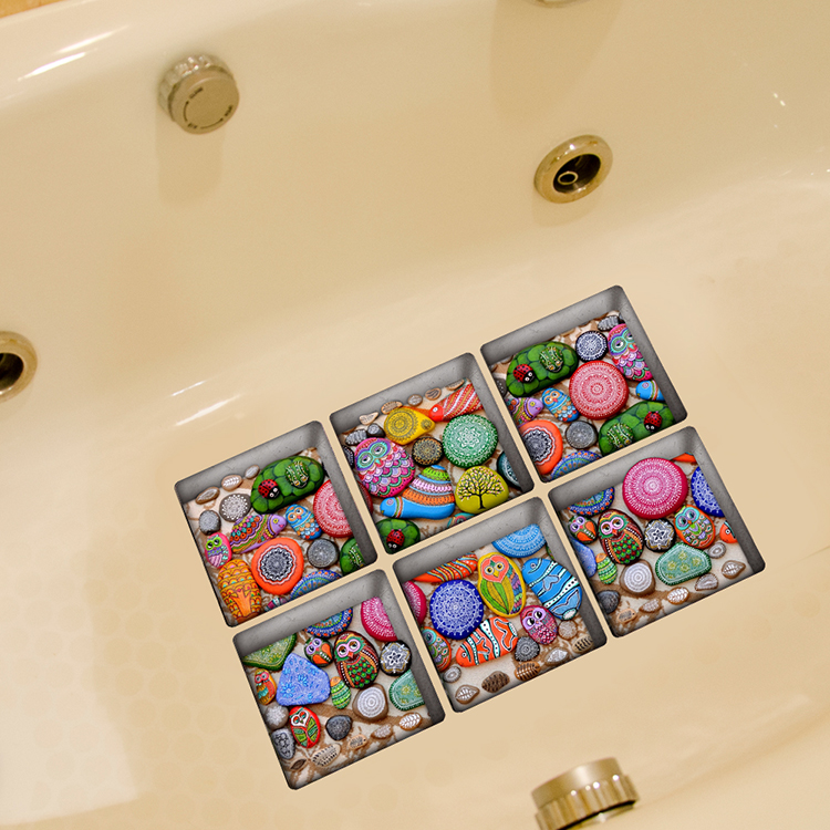 

PAG 6шт 13x13cm мультфильм камень шаблон 3d водонепроницаемый анти скольжения ванной наклейки