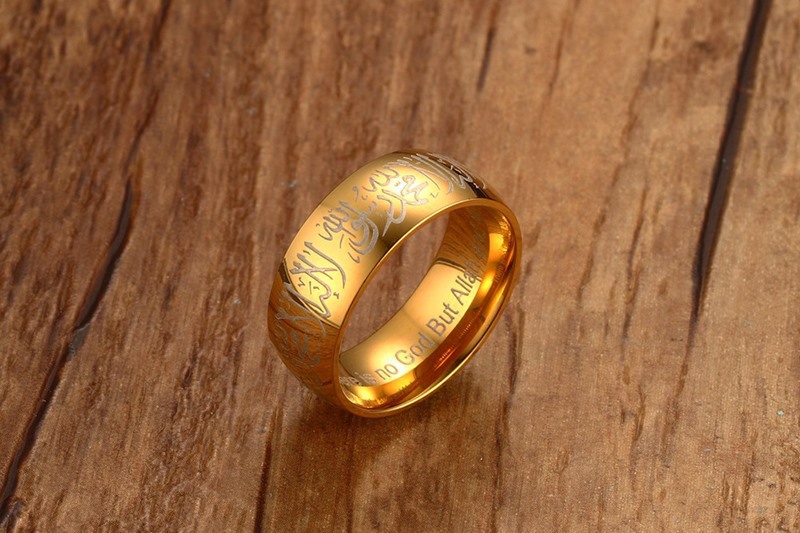 5mm Stainless Steel Muslim Words Islam Gold Ring Prayer Accessories Jewelry