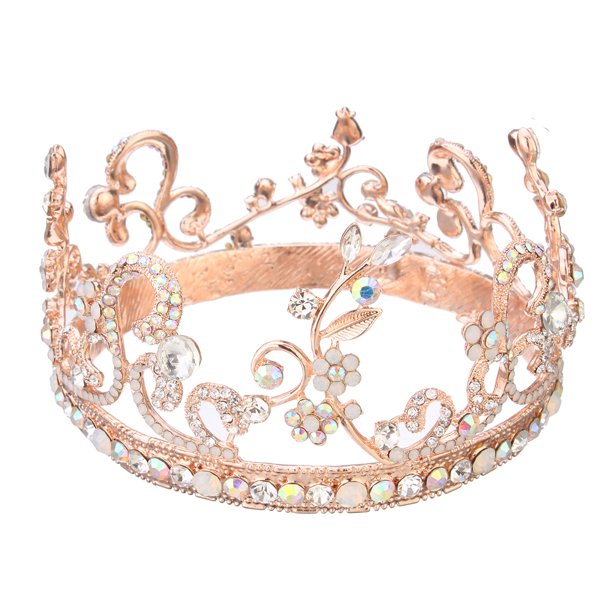 

Bride Rose Gold Flower Leaf Crystal Diamond Wedding Bridal Crown Rhinestone Opal Pageant Tiara