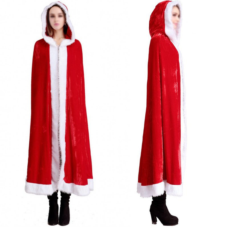 

Рождественский костюм Красный верхом с капюшоном Кейп-Белл Бархатный мыс Санта-Клаус Плащ Принцесса Косплей