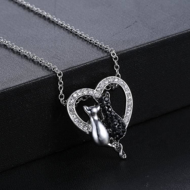 couple charmant chats cristal de coeur cadeau femmes bijoux collier pendentif