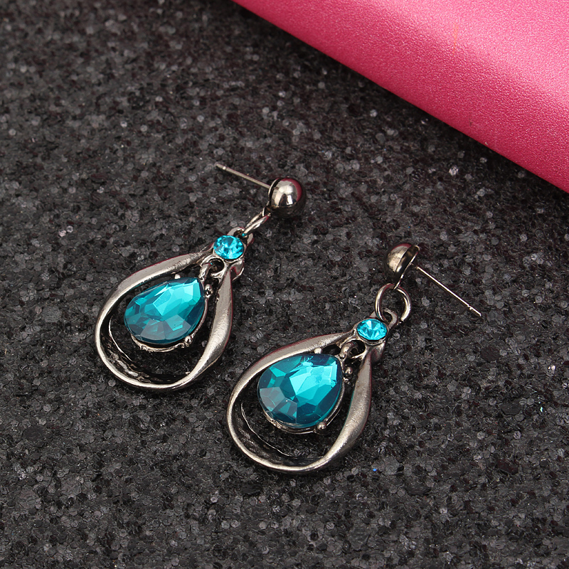 Blue Gems Necklace Crystal Earrings Jewelry Set