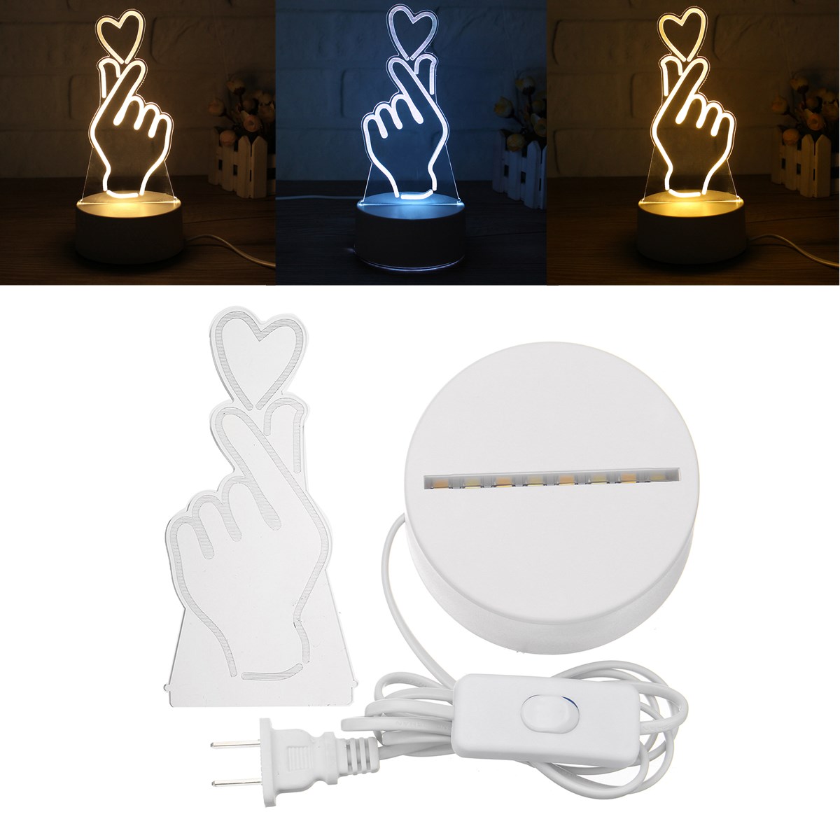 

3D Любовь Сердце Жест LED Ночник свет Таблица Лампа Кнопка переключатель Room Decor подарок
