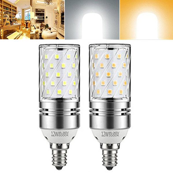

E12 12W Теплый белый Чистый белый LED Свеча Лампочка 100 Вт Лампа накаливания Эквивалент AC85-265V
