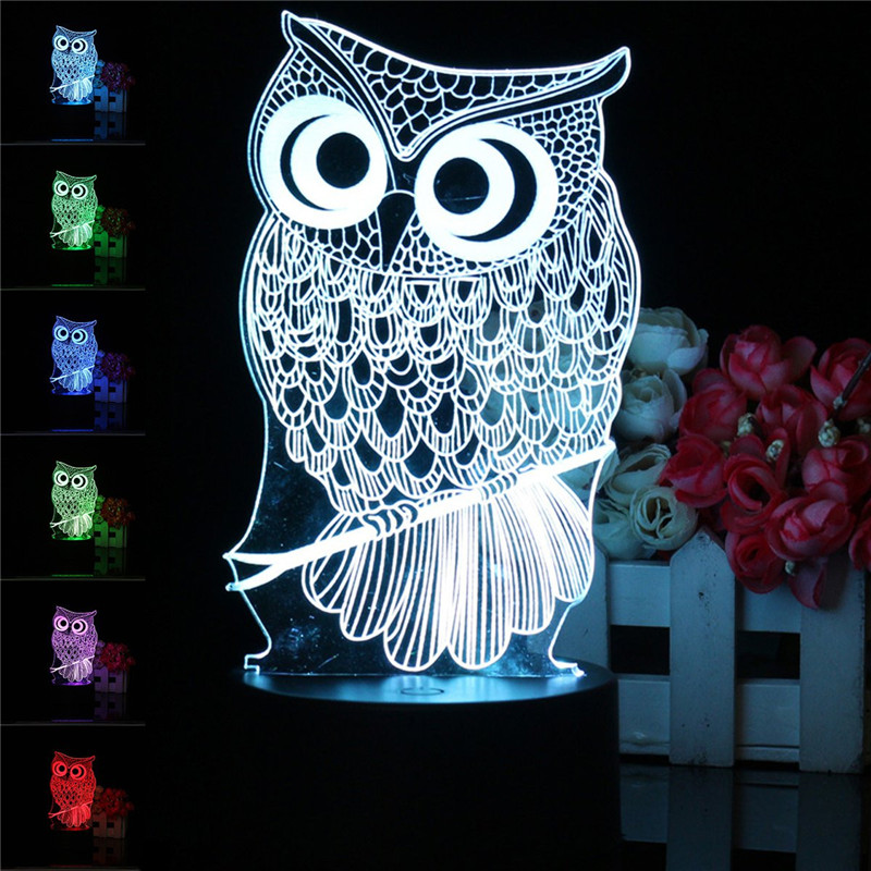 

Owl 3D LED Изменение цвета Ночной свет Настольный компьютер для настольных компьютеров Лампа Декорация с контроллером Дистанционный