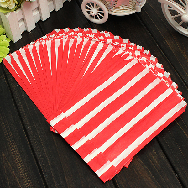 25pcs Biodegrable Retro Stripe Candy Sweet Gift Bag Wedding Party Paper Food Bag