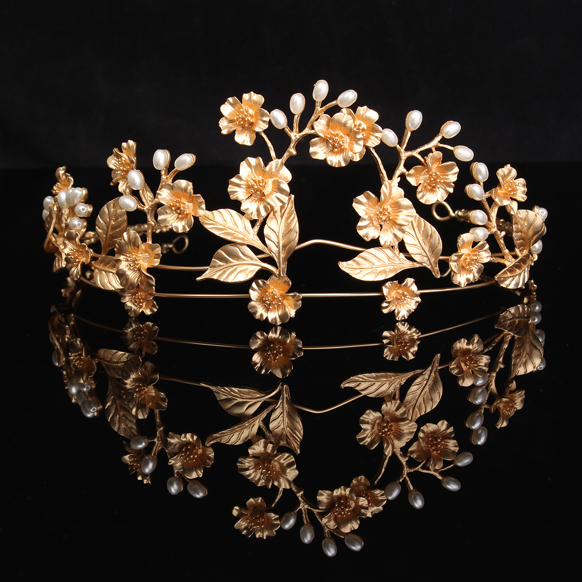 

Невеста цветок лист шарик металл золото королева кроны тиары свадебный свадебный головной убор оголовье