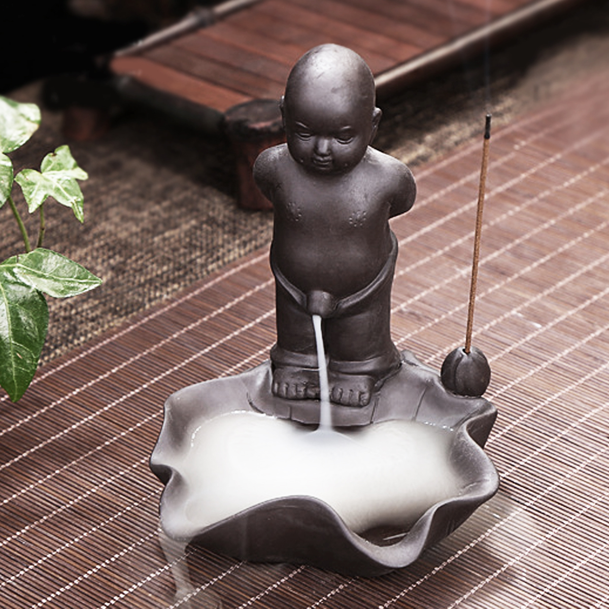 

Ceramic Buddhist Monk Pee Smoke Backflow Incense Burner Censer Cone Stick Holder