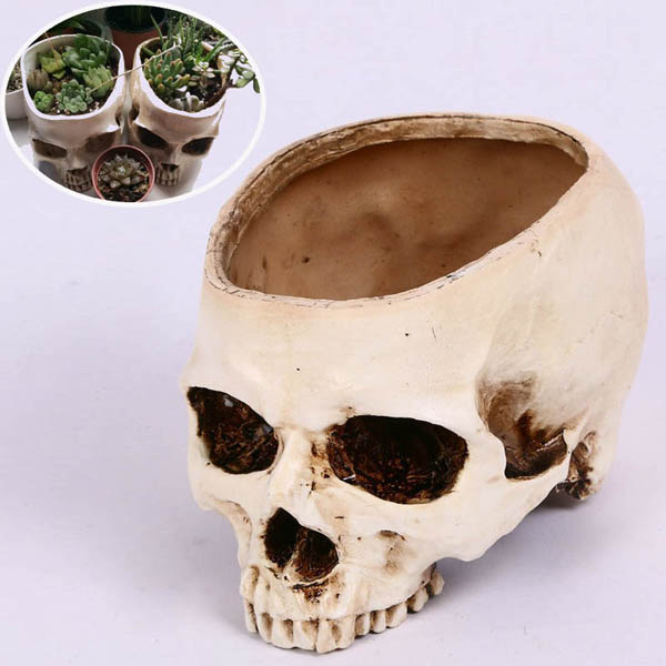 

Halloween Skull Horrible Flower Pot Resin Artifical Skull Head Flower Pot Decoration